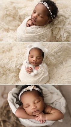 a baby sleeping on top of a white blanket