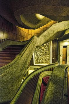 an image of the inside of a building that looks like it is going down stairs