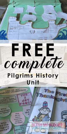 the free complete pilgrim's history unit for kids to learn how to read and write