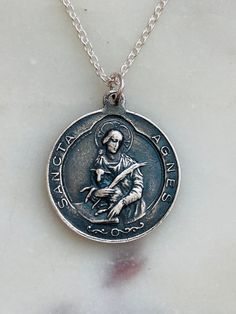 All Sterling Silver necklace. Saint Agnes, St Agnes, Medallion Necklace, Sterling Silver Necklace, Sterling Silber, Sterling Silver Necklaces, Chains Necklace, Favorite Jewelry, Necklace Etsy