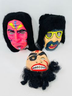 "Vintage Ben Cooper Halloween Masks - YOU PICK Masks - Vintage Masks with Hair - Flocked Hair Mask - Native American Mask - Pirate Mask - Hippie Mask These masks are fabulous and in VERY GOOD vintage condition.... they are all very vibrant and detailed - and have \"Hair\"/Flocked \"Hair\"- BEARD They are SOLD INDIVIDUALLY from the drop down menu 1) Native American Mask- measures approx. 7.5\" wide x 10\" tall 2) Hippie Mask - measures approx. 7\" wide x 9\" tall 3) Pirate Mask - measures approx. Black Fun Masks And Prosthetics For Halloween, Vintage Masks For Halloween Costume Party, Pirate Mask, Vintage Masks Halloween, Vintage Masks, Vintage Children’s Skeleton Mask, Spirit Halloween Vintage Masks, Vintage Halloween Masks Paper Mache, Native American Masks