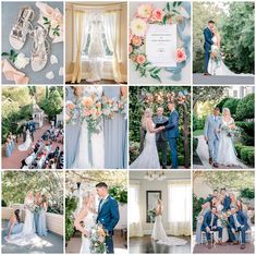 a collage of wedding photos with bride and groom