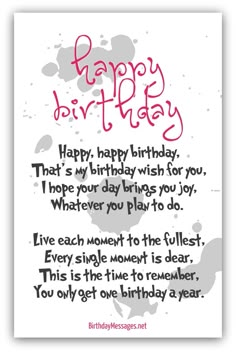 a birthday card with the words happy birthday written in pink and black ink on white paper