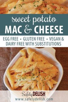 an image of sweet potato macaroni and cheese with text overlay that reads, sweet potato mac & cheese