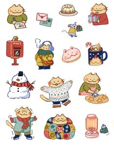 an image of cats and snowmen stickers