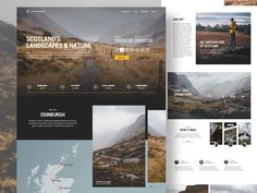 the landing page for scotland's landscapes and nature is shown in several different colors