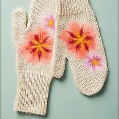 By Troubadour. Limited Mittens. Cute Floral Motif. Brand New. Acrylic; Nylon; Mohair. Felt Mittens, Knitted Gloves Mittens, Fur Mitten, Tech Gloves, Anthropologie Accessories, Wool Mittens, Cowl Scarf, Knit Mittens, Knitted Gloves