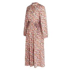 Orange Stand Collar Tie Waist Long Sleeve Floral Dress Fall Multicolor Maxi Dress For Work, Multicolor Maxi Dress For Fall Workwear, Multicolor Maxi Dress For Work In Fall, Fall Floral Print Maxi Dress For Daywear, Floral Print Maxi Dress For Fall Daywear, Dresses Floral, Long Sleeve Floral Dress, Floral Dresses, Women Dresses