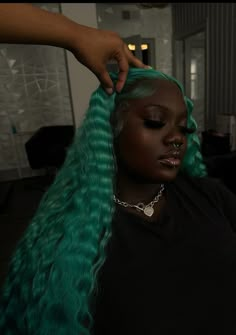 Turquoise Wig, Frontal Styles, Babylights Hair, Middle Part Wig, Styles Wigs, Celebrity Hairstylist, Turquoise Hair, Braids Wigs, Jet Black Hair