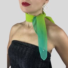 Simple and elegant neck scarf. Made of soft chiffon with sparkles. Color: minty green neon green Size: 50 x 50 cm approx .  We have matching bags and other accessories in our Etsy Shop! We accept credit cards! Lime Green Printed Scarf, Neon Green Light, Neck Tie Women, Neck Scarfs, Silk Neck Scarf, Tie Women, Minty Green, Green Mint, Chiffon Scarf