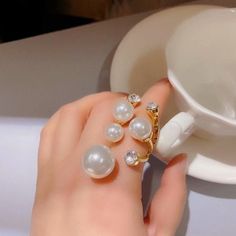 Vintage Baroque Pearl Ring Gold for Women Girls Party Jewelry Pearl Ring Gold, Hollow Ring, Gold For Women, Ring Pearl, Gold Pearl Ring, Metallic Party, Big Rings, Round Rings, Pearl Types