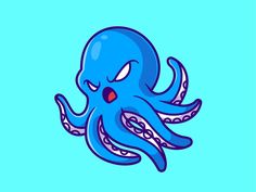 an octopus with its eyes closed on a blue background