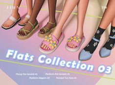 four pairs of shoes with flowers on them are featured in the cover of flats collection 3