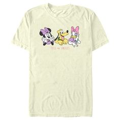 Who knew that dressing "mousey" could be so cute!? Celebrate Walt Disney's most iconic character with this officially licensed Disney Mickey Mouse and Friends Full of Smiles Men's Graphic T-Shirt. This adorable tee features Minnie Mouse, Daisy Duck, and Pluto smiling big and lying down on the front with the phrase "Full of Smiles" printed in pink lettering below. Add this vintage Disney tee to your collection for the perfect style for your next trip to Disneyland! Pink Mickey Mouse T-shirt For Disney Events, Minnie Mouse Short Sleeve T-shirt For Disney Trips, Pink Cartoon Print T-shirt For Disney Trips, Cute Mickey Mouse T-shirt Fan Merchandise, Cute Mickey Mouse T-shirt For Fan Merchandise, Cute Mickey Mouse T-shirt For Fans, Trip To Disneyland, Disney Tee, Disney Tees