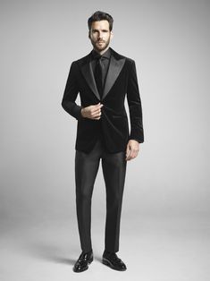 Black Velvet Dinner Jacket. All Black Velvet Suit Men, Mens Dinner Jacket Outfit, Black Velvet Suit Jacket, Black Velvet Tuxedo Men, Black Velvet Suit Mens, Hoco Outfits For Guys, Mens Velvet Suit, Black Velvet Suit