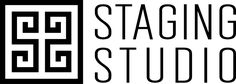 the stagng studio logo is shown in black and white, with an openwork design