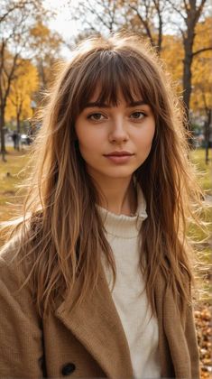 22 Wispy Curtain Bangs: Styles for Long Hair, Round, Oval & Square Faces Long Hair Long Fringe, Long Hair And Fringe Bangs, Long Brown Hair With Bangs Fringes, Haircuts Bangs Long, Choppy Wispy Bangs, Bangs Straight Medium Hair, Choppy Bangs Medium Hair, Bangs Inspo Straight Hair, Different Fringe Styles