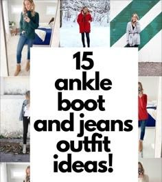 How To Style Wedge Boots, Jeans And Short Boots Outfit, What Pants To Wear With Ankle Boots, How To Style Jeans And Boots, Boyfriend Jeans With Ankle Boots, Ariat Ankle Boots Outfit, Fall Jeans Outfit Casual Ankle Boots, Wearing Jeans With Ankle Boots, Outfit Ideas With Boots And Jeans