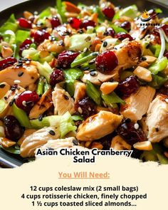 Chicken Cranberry Salad, Dried Cranberries Recipes, Chicken Cranberry, Chicken Salads, Recipes Asian, Cranberry Salad, Easy Asian Recipes, Asian Chicken, Coleslaw Mix