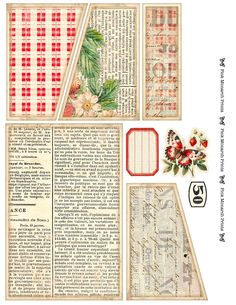 some old papers with flowers and leaves on them