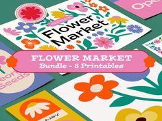 flower market bundle - 8 printables for children's books and crafts, including flowers