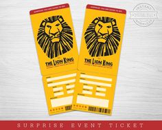 two tickets with the lion king on them