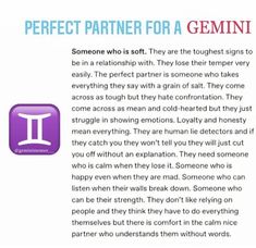 a page from the book perfect partner for a gemini, with an image of a