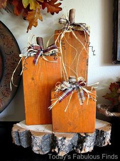 two pieces of wood sitting on top of a tree stump