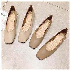 Wooden Low Heel Ballet Square Toe Shallow Slip On Loafer Flats Shoes