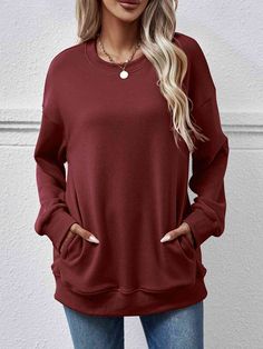 Features: Basic style Sheer: Opaque Stretch: No stretch Material composition: 100% polyester Care instructions: Machine wash cold. Tumble dry low. Imported Product measurements: S: length 28.1 in, bust 41.7 in, sleeve length 19.9 in, shoulder 23 inM: length 28.5 in, bust 43.7 in, sleeve length 20.3 in, shoulder 23.5 inL: length 28.9 in, bust 46.2 in, sleeve length 20.7 in, shoulder 23.9 inXL: length 29.3 in, bust 48.2 in, sleeve length 21.1 in, shoulder 24.4 in Luxe Boutique, Pocket Sweater, Dropped Shoulder Sweatshirt, Lingerie Dress, Maxi Dress Formal, Winter Tops, Hipster Fashion, Belleza Natural, Basic Style