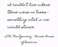 a quote written in black ink on white paper with the words, i couldn't live where there were no trees something until in me would stay