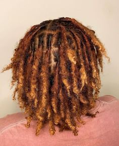 Locs With Ginger Tips, Carmel Brown Locs, Blonde And Copper Locs, Dark Auburn Locs Black Women, Auburn Hair Color On Black Women Locs, Tinted Dreadlocks Black Women, Ombre Locs Dreadlocks Black Women, Ombre Ginger Locs, Ginger And Honey Blonde Locs Black Women