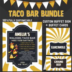 the taco bar bundle includes two different signs, one with an image of a bear and