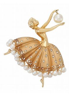 Cultured Pearl Diamond Gold Ballerina Brooch Gold Brooch, Vintage Jewels, Vintage Jewellery, Cultured Pearls, Vintage Brooches, Pearl Jewelry, Jewelry Art, Antique Jewelry, Beautiful Jewelry