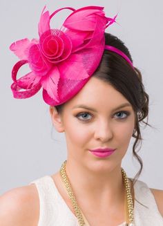 "\"Emelia Rose\" Fuchsia Fascinator This vintage-inspired fascinator is as timeless as a fairytale. Let your personality add life to its floral center and ribbon loop accents. It's round base and slip-on headband will allow you to look flawless and enjoy any event with ease! - Easy wear headband - Round sinamay base Add Men's Matching Bow Tie: Don't you dare get caught mismatching your sweetie's favorite fascinator! Pippa & Pearl now carries bow ties so you and your partner will look like th Amber Hair, Wedding Birdcage, Hat Headband, Fascinator Hat, Kentucky Derby Hat, Derby Hat, Fancy Hats, Fascinator Hats, Mens Bow Ties