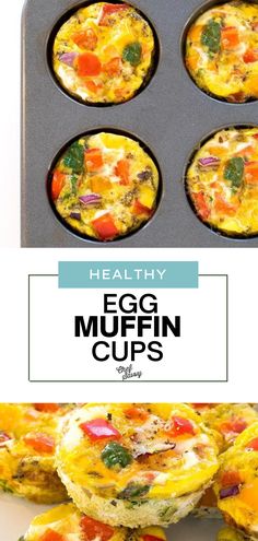 egg muffin cups in a muffin tin with text overlay that reads healthy egg muffin cups