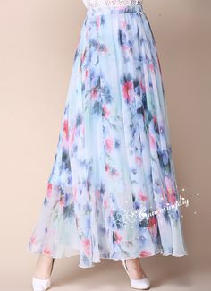 Rosy Flower Chiffon Skirt Long Maxi Sundress Beachdress Holiday Dress Women Summer Pleat Dress Beach Skirt Plus Size Dresses Detail Info: ❤ Color: as picture, blue pink flower, flower G. More color choice link: https://www.etsy.com/listing/213656440/chiffon-dress-color-card?ref=shop_home_feat_1 you just note the color you want with order, we will make according to your note. ❤ Material: Chiffon Waist 60-100cm, Please choose the length according to your height! Please note your waist size with yo Blue A-line Chiffon Dress For Summer, Summer Floral Print A-line Chiffon Dress, Summer Vacation A-line Chiffon Dress, Flowy A-line Chiffon Dress For Summer, Summer Beach A-line Chiffon Dress, Maxi Length Beach Skirt For Spring, Spring Beach Maxi Skirt, Spring Beach Chiffon Dress, Beach Maxi Skirt For Spring