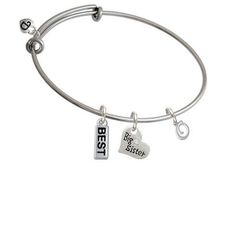 Mini Gelato Script Initial - O - Big Sister Heart Expandable Bangle Bracelet. Silver Tone Mini Gelato Script Initial - O is approximately 0.31 x 0.23 x 0.08 inches (HxWxD) not including loop. 1.7 mm Triple Plated Bangle Bracelet is approx. 2.5 inches in diameter and can open up to 3.25 inches. Small Family Heart is approximately 0.57 x 0.53 x 0.12 inches (HxWxD) not including loop. Word is antiqued on the front and also has a clear crystal. Back has an antiqued flower. Family heart is available Hot Blue, Purple Birthday, Lil Sister, Sisters By Heart, Yellow Heart, Buy Crystals, Skull And Bones, Small Family, Bracelet Silver