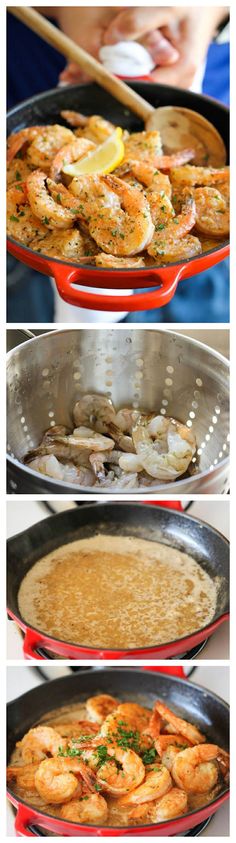 the process of cooking shrimp in a skillet