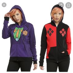 New With Tags The Joker And Harley Quinn Reversible Zip Up Hoodie Jacket. One Side Has A Harley Quinn Design And The Other Side Has A Joker Design. Its Size Xs. Its From Hot Topic. Cosplay Sweatshirt With Drawstring Hood For Fall, Fall Cosplay Sweatshirt With Drawstring Hood, Pop Culture Hooded Winter Hoodie, Pop Culture Hooded Sweatshirt For Fall, Sporty Winter Hoodie For Cosplay, Fall Pop Culture Long Sleeve Hoodie, Fall Cosplay Hoodie Tops, Fun Hooded Top For Fall, Fun Hooded Winter Outerwear