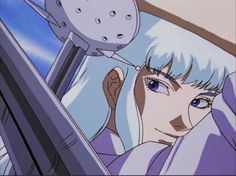 an anime character sitting in a car with her head out the window and looking at something