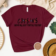 Gather your favorite cousins and show off your strong bond with these stylish Cousin t-shirts. Made from soft cotton material, this comfortable shirt is perfect for family gatherings, reunions, or casual hangouts with your favorite squad. Let everyone know who your ride-or-die crew is with this fun and trendy tee. Available in a variety of sizes to fit all members of your cousin squad!Shop these cool Cousin Shirts today. All shirts are unisex and available in sizes S-4X. Get either your normal s Cousin Squad, Cousin Shirts, Deep Orange, Trendy Tee, Family Gatherings, Everyone Knows, Family Gathering, Baggy Fits, Cotton Material