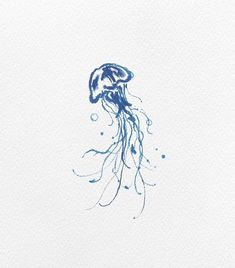 a blue ink drawing of a jellyfish