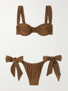 Community is at the heart of every Faithfull The Brand collection - each piece is handmade in Bali by skilled artisans. This bikini is cut from stretch-REPREVE® with ruched, underwired cups and briefs that tie into pretty bows at the sides. Complement the 'Cocoa' shade with gold earrings or chains. Handmade Bikinis, Sport Swimwear, Faithfull The Brand, Cute Swimsuits, Designer Swimwear, Brand Collection, Swimsuit Tops, Hen, Briefs