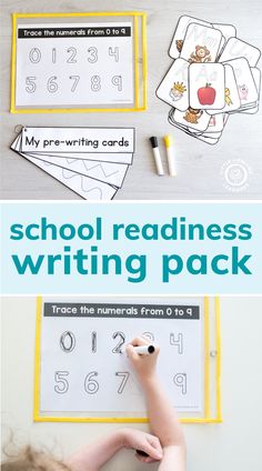 the back to school printable writing pack is shown with numbers and letters on it