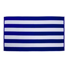 a blue and white striped towel on a white background