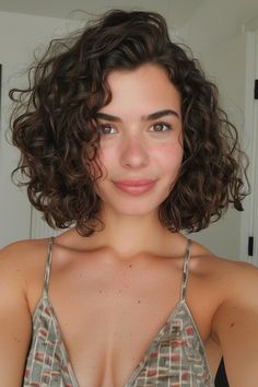 Curly haircuts are all about celebrating your texture and finding a style that complements your face shape. Whether you have loose waves, bouncy spirals, or tight coils, there’s a curly haircut out there that will Short Curly Hair No Layers, Curly Hair Above Shoulders, Short Curls Round Face, Textured Curly Bob, Short Curly Haircuts Square Face, Curly Long Bob Haircut, Cute Curly Haircuts Short, 3b Bob Curly Hair, Curly Hair Lob Haircut