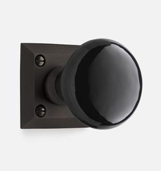 a black knob on a white wall