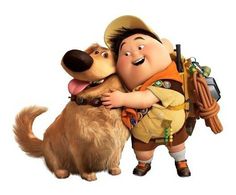 an animated image of a man hugging a dog