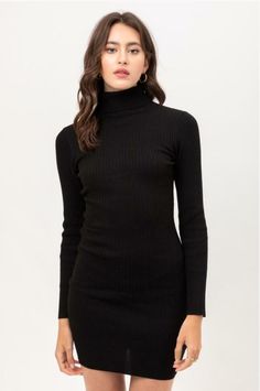 Black Turtleneck Sweater Dress, Black Bodycon Dress Long Sleeve, Black Turtleneck Dress, Tunics With Leggings, Classic Turtleneck, Long Sleeve Turtleneck Dress, Black Turtleneck Sweater, Ribbed Bodycon Dress, Ribbed Sweater Dress